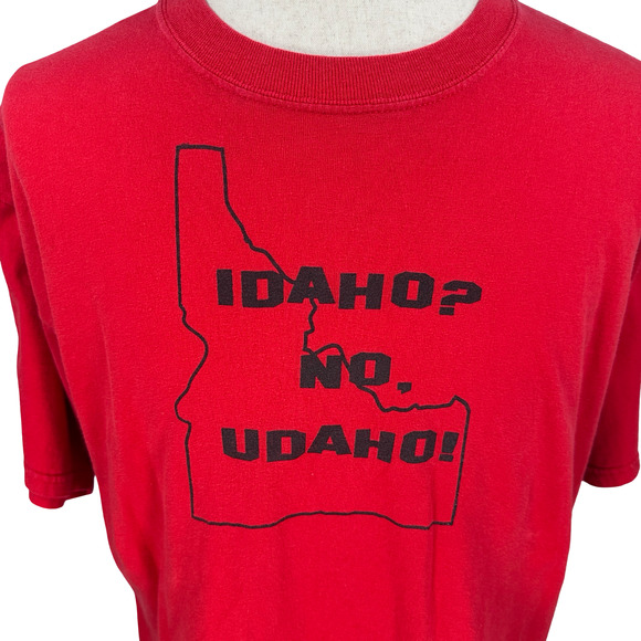 Vintage Idaho No Udaho T-Shirt Men’s XL Red Graphic Print Short Sleeve Joke Y2K - Picture 2 of 8